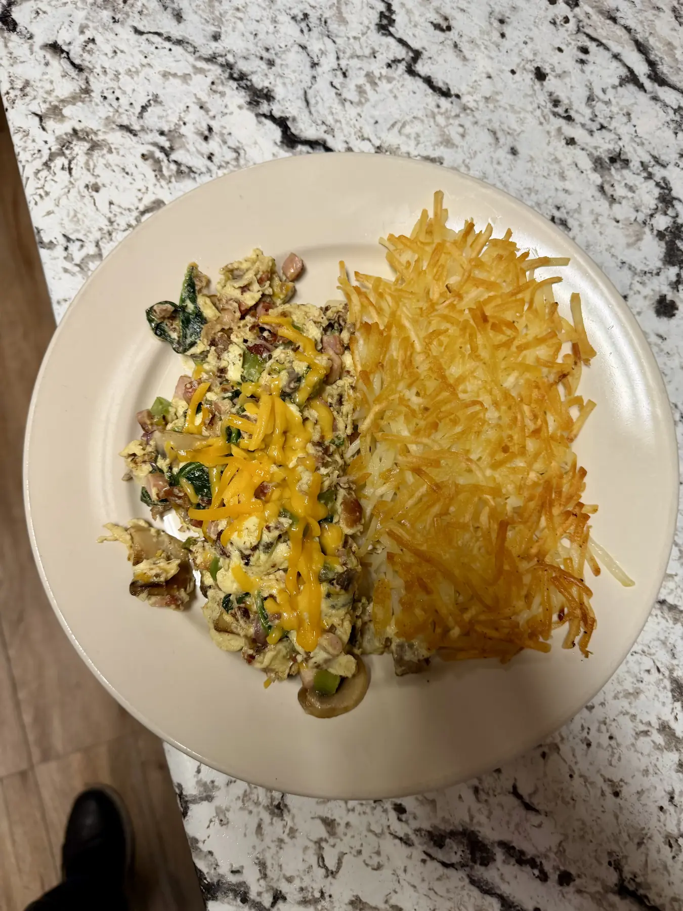 First Street Scramble with eggs, hash browns, and toast